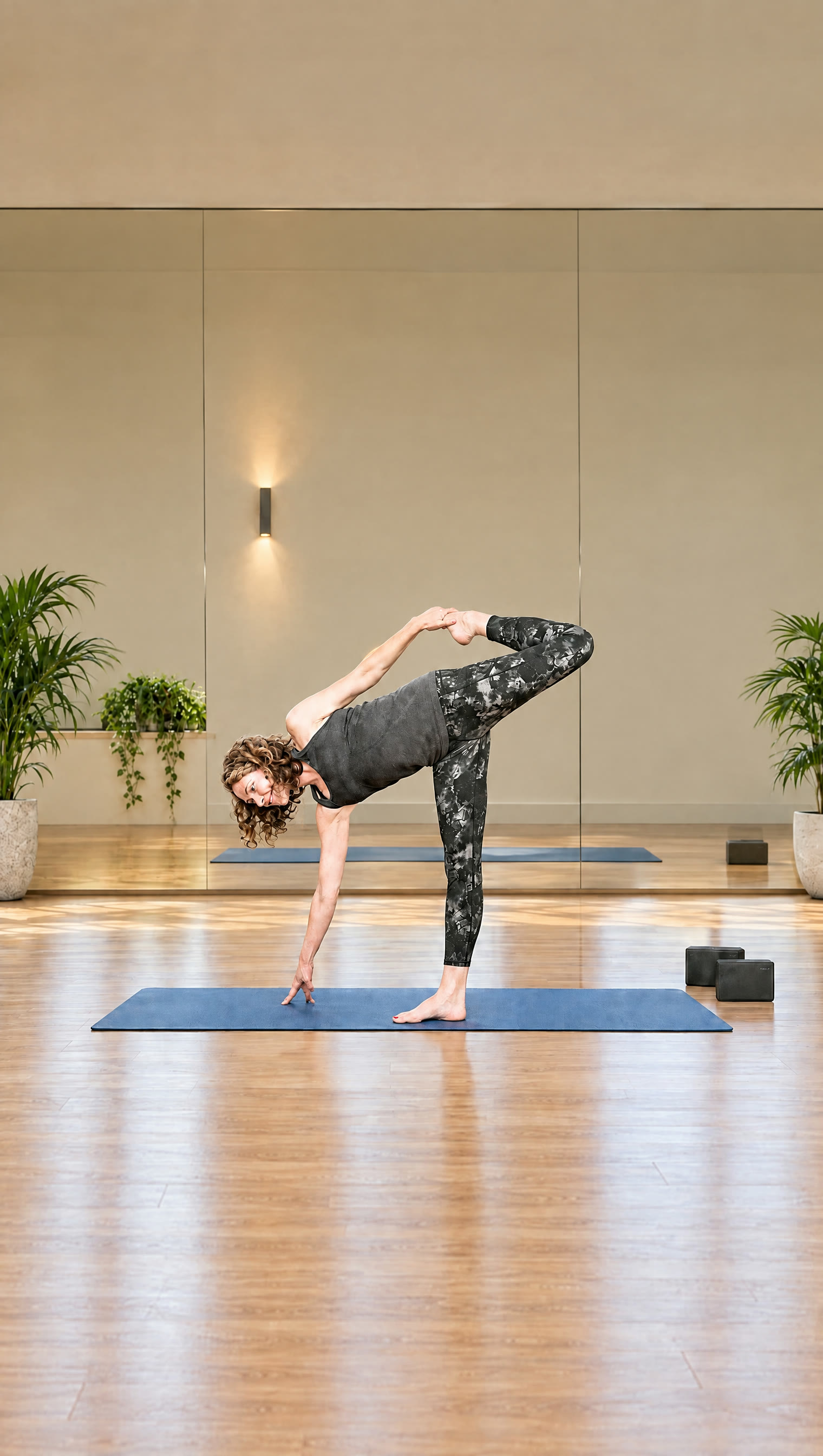 Teacher demonstrating a standing side stretch during FITQOR Yoga - Alivio